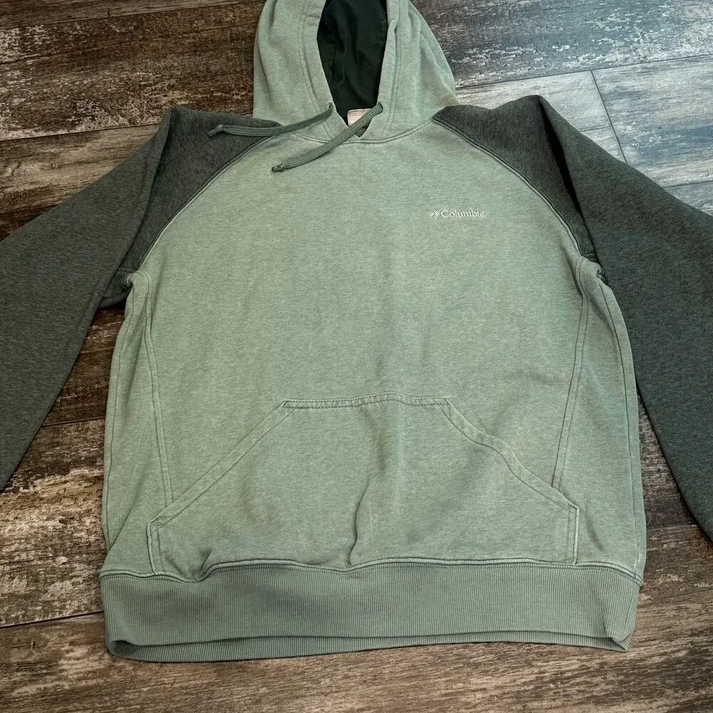 Columbia Hoodie Mens Medium Green Pullover Two Tone Kangaroo‎ Pocket Sweatshirt - Picture 10 of 11